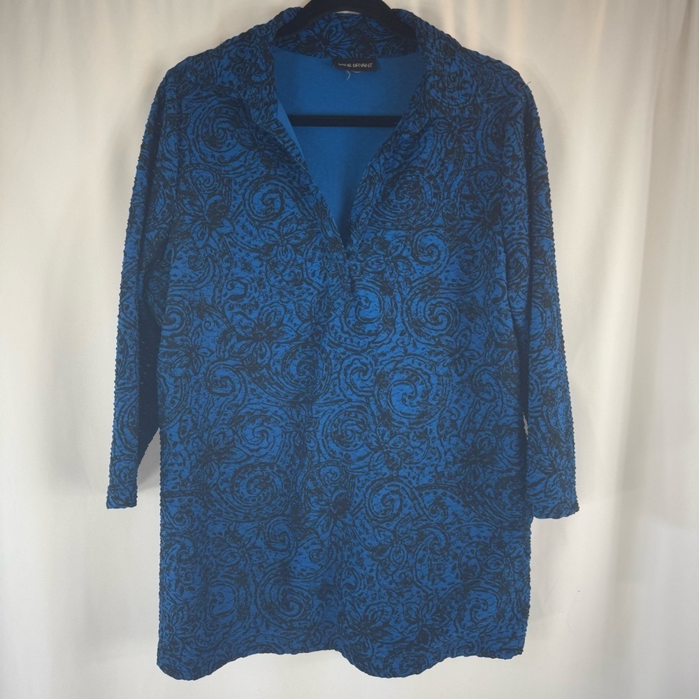 Lane Bryant Blue and Black Swirl Tunic V-Neck